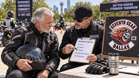 Seventh Gear riders review featured materials for Motorcycling at Any Age: Readiness, Training and Safety.