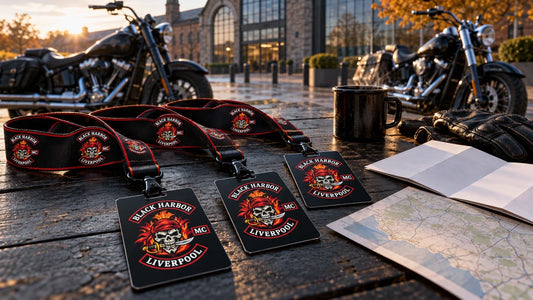 Black Harbor Liverpool motorcycle club lanyards arranged for a source-led Museum LIVE visit and post-event debrief