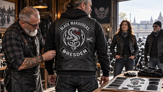 Black Marauders riders review featured materials for Leather Vest Styling for Motorcycle Club Events.
