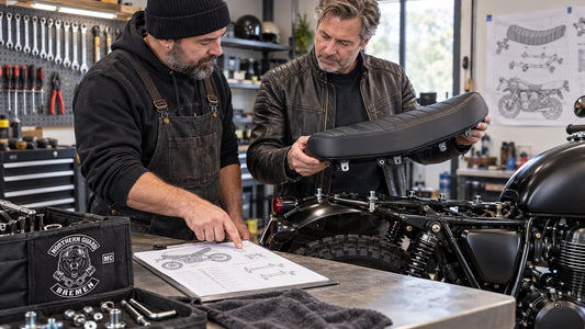 Northern Guard editorial scene illustrating motorcycle seat compatibility by exact year, model, trim, mounting system, accessories and included parts: featured.