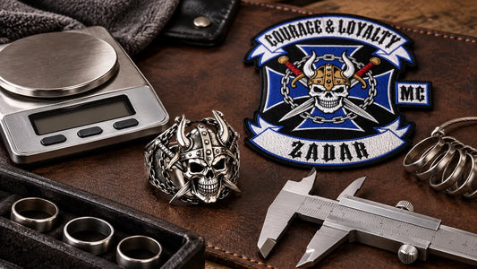 Courage Loyalty editorial scene illustrating skull ring weight, balance, sizing, finger comfort, hand movement, material and practical wear checks: featured.