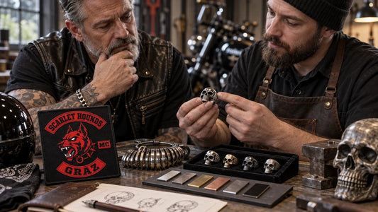 Scarlet Hounds editorial scene illustrating how to choose a skull ring gift by exact size, profile, material, weight, symbolism, finish, allergies and recipient preference: featured.