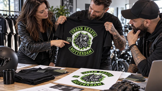 Urban Beasts editorial scene illustrating how riders can choose T-shirt artwork, wording, color, fit and fabric that express personal riding attitude while respecting trademarks, club identity and protective-gear limits: featured.