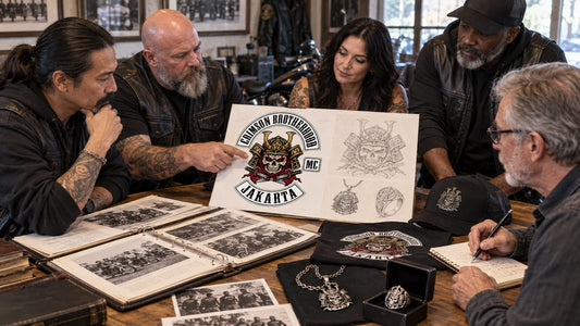 Crimson Brotherhood riders review featured materials for How to Include Club History in Merchandise Design.