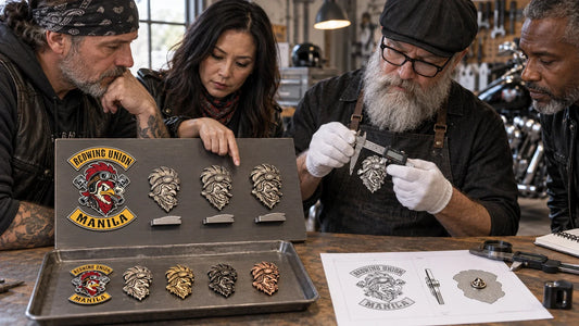 Redwing Union riders review featured materials for Custom 3D Motorcycle Club Pins: Design and Proof Guide.
