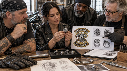 Black Anvil riders review featured materials for Skull Biker Rings: Symbolism, Materials and Customization.