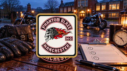 Phantom Blaze Manchester exact authorized club logo on an event patch beside the Bristol meeting-point plan.