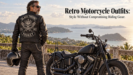 Black Throne editorial scene illustrating building a retro-inspired motorcycle outfit around abrasion-resistant gear, certified protection, weather, visibility, fit and period styling without copying protected club colors: featured.