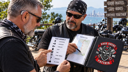 Hard Hours editorial scene illustrating planning motorcycle riding with hearing loss through clinician guidance, visual communication, hearing-device considerations, helmet fit, route planning, legal checks and an emergency plan: featured.