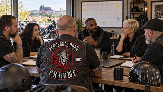 Vengeance Road editorial scene illustrating planning a sustainable motorcycle club, purpose, governance, safety, finances, events, communication and conflict resolution: featured.