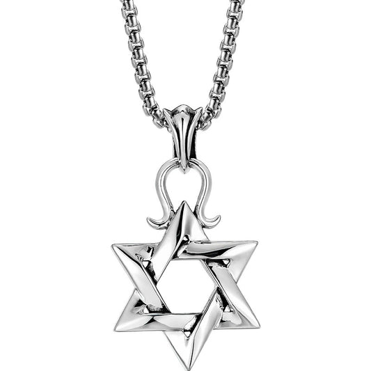 Hexagram Sterling Silver Biker Pendant — front product view