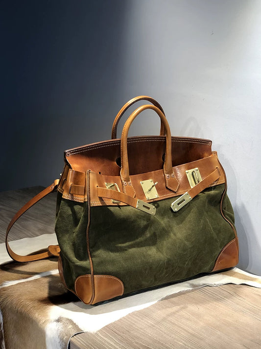 vegetable-tanned leather large travel handbag 1