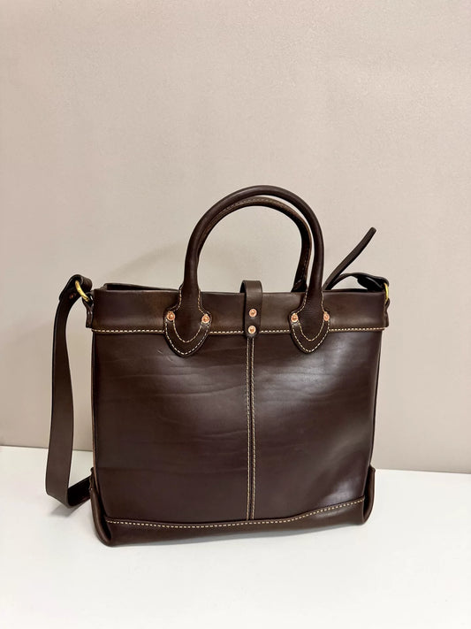 vintage distressed vegetable-tanned leather tote shoulder bag 2