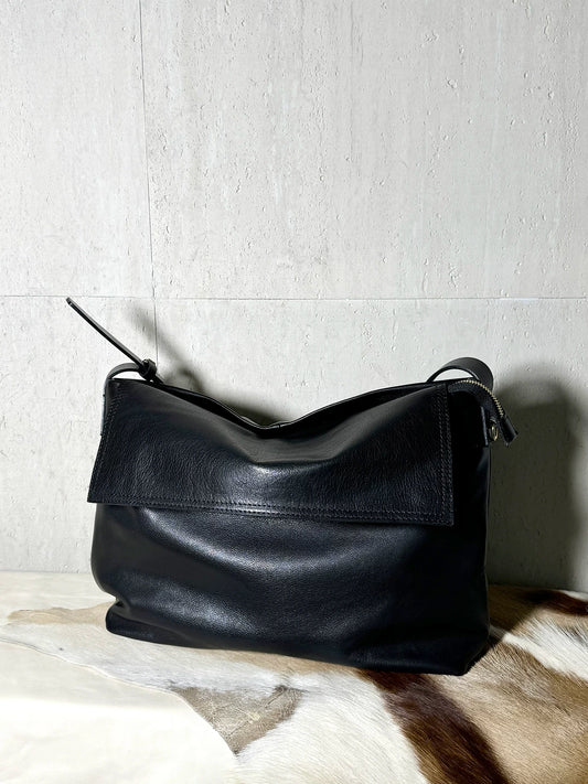 large black top-grain leather shoulder tote bag 2