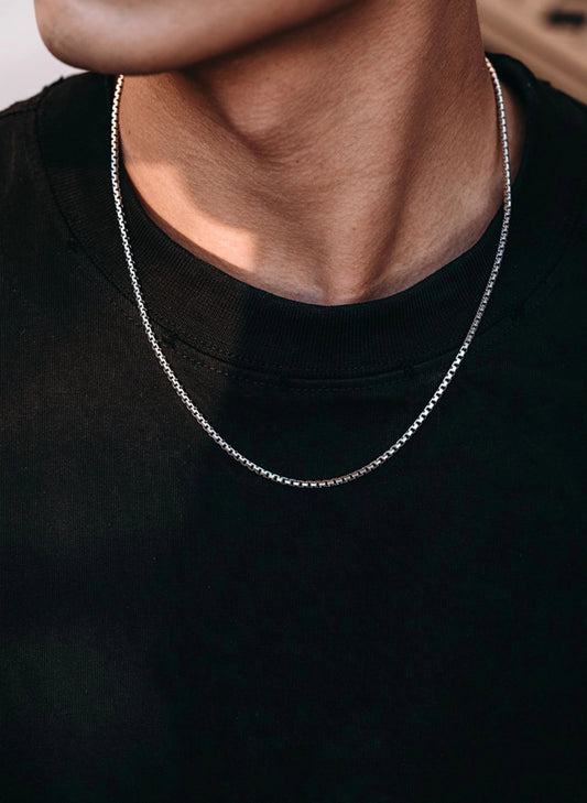 Sterling Silver Box Chain Biker Necklace — product detail view 2