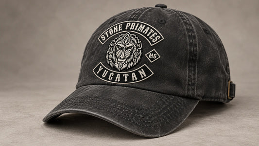 washed low profile dad hat motorcycle club vintage dad hat with an authorized club logo.