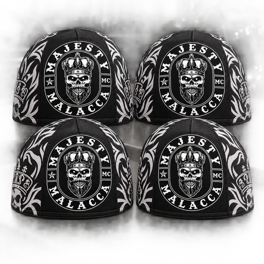 Chapters custom motorcycle club skull cap with an approved full-coverage club design.