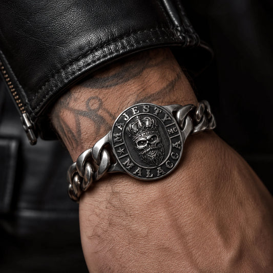 Majesty MC crown skull silver bracelet designed for everyday riding