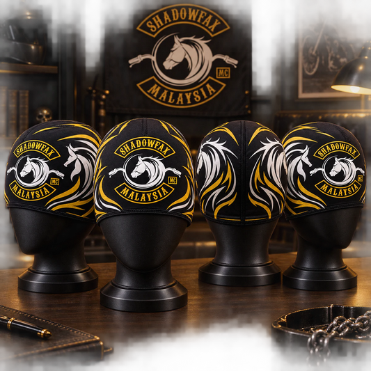 Officers custom motorcycle club skull cap with an approved full-coverage club design.