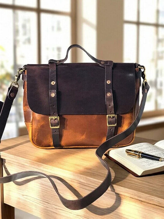 thick vegetable-tanned leather messenger bag 4