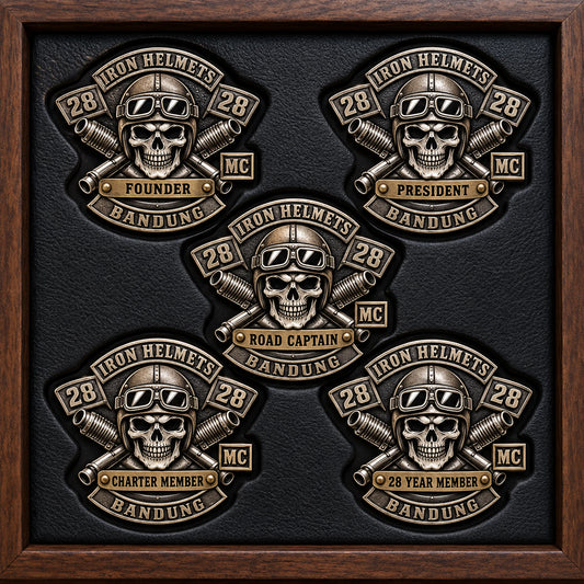 Custom recognition for founders, officers and long-standing members. rendered as a logo-derived 925 sterling silver and brass anniversary badge.