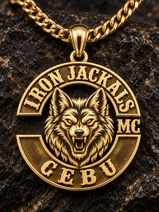 Solid 18K gold motorcycle club jackal pendant preserving the Iron Jackals Cebu identity.