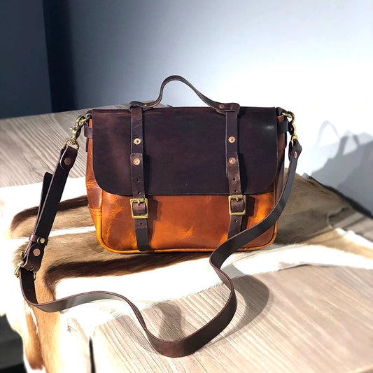 thick vegetable-tanned leather messenger bag 7