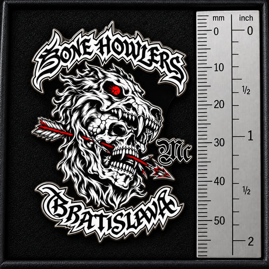 Large Bone Howlers collector enamel pin measured between 1.75 and 2 inches.