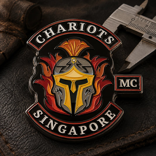 Custom-shaped enamel pin built around approved club artwork.