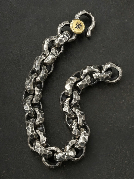 14mm Engraved Lucky Bead 925 Silver Biker Bracelet product view 2