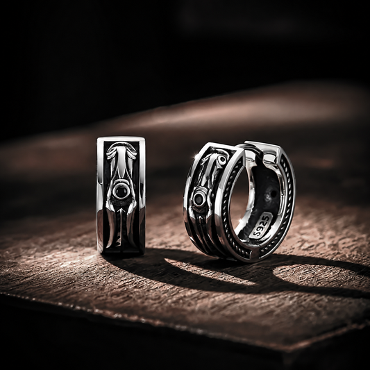 Sterling Silver Horse Bridle Hoop Earrings for Bikers - product-only front view