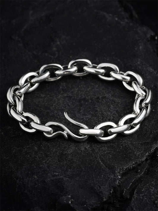 Heavy Round Link 925 Sterling Silver Biker Bracelet product view 1