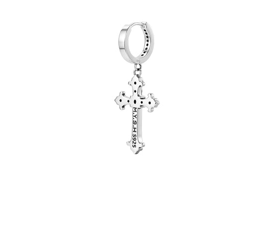 Sterling Silver White Crystal Cross Drop Earrings for Bikers - view 1