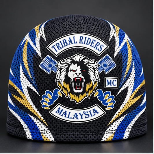 Breathable Mesh custom motorcycle club skull cap with an approved full-coverage club design.