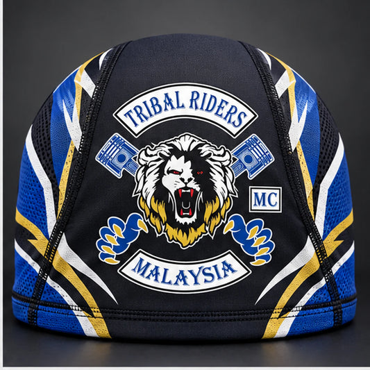 Custom Performance Fabric custom motorcycle club skull cap with an approved full-coverage club design.