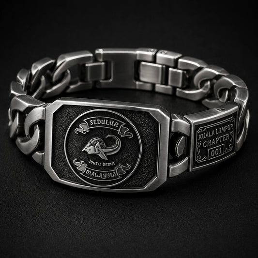 Sedulur Malaysia chapter details engraved into a custom metal bracelet