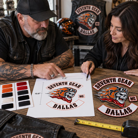 Club buyer reviewing a diamond patch proof, dimensions, thread colors and sample.