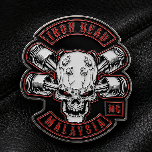 Primary motorcycle club logo pin for members.