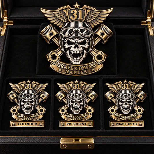 Custom premium marked editions for founders and officers. rendered as a logo-derived brass and 18k gold and 925 sterling silver anniversary badge.