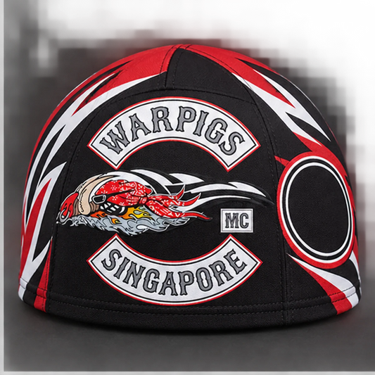 Anniversary / Event Design custom motorcycle club skull cap with an approved full-coverage club design.