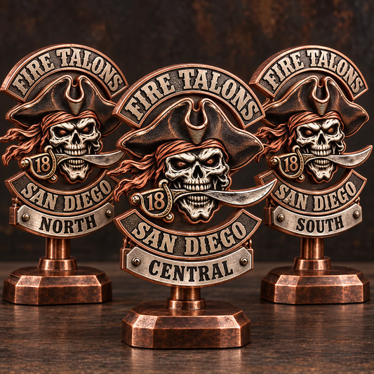 Custom one anniversary identity adapted for multiple chapters. rendered as a logo-derived red copper and white copper anniversary badge.