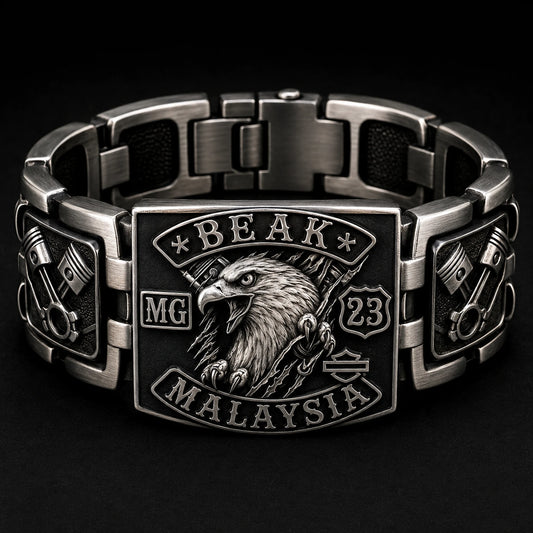 Beak MG Malaysia eagle bracelet with mixed polished brushed and oxidized surfaces