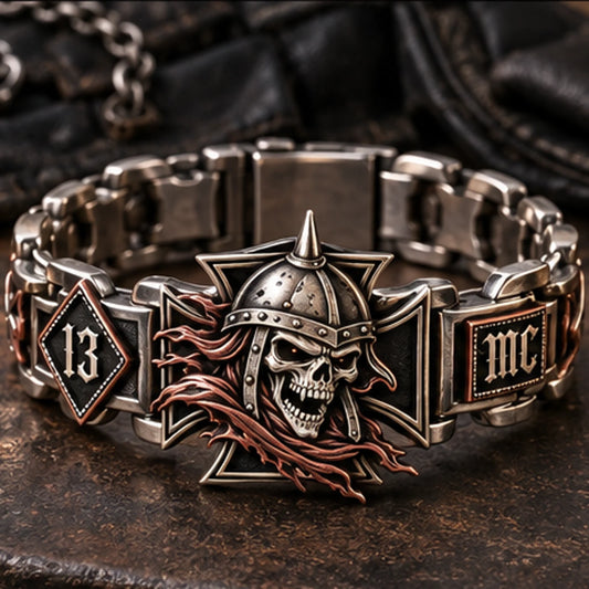 Vengeance Road Prague bracelet combining polished brushed and oxidized metal surfaces