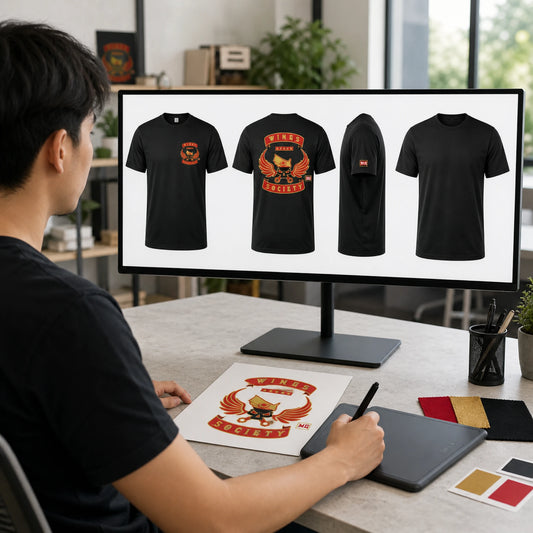 Wings Society Thailand custom short-sleeve club T-shirt layout with front, back and sleeve positions.