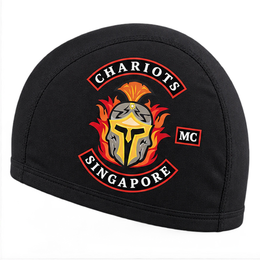 Left Side custom motorcycle club skull cap with an approved full-coverage club design.