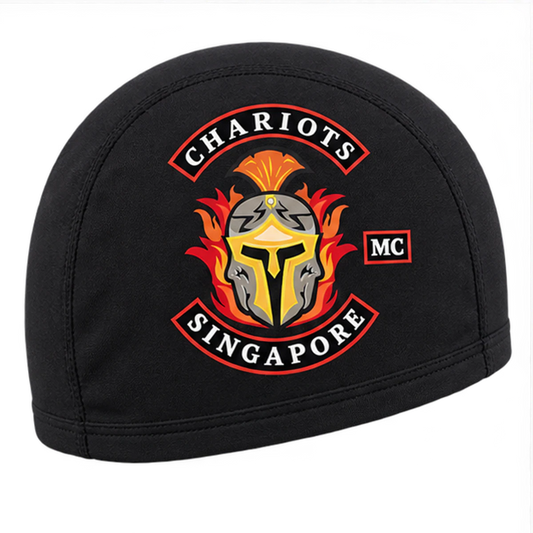 Right Side custom motorcycle club skull cap with an approved full-coverage club design.