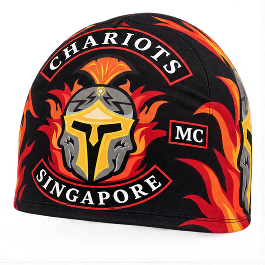 Full-Cover Print custom motorcycle club skull cap with an approved full-coverage club design.