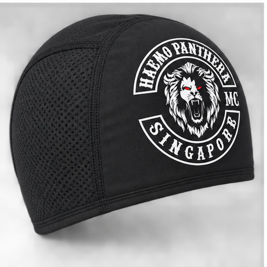 Breathability custom motorcycle club skull cap with an approved full-coverage club design.