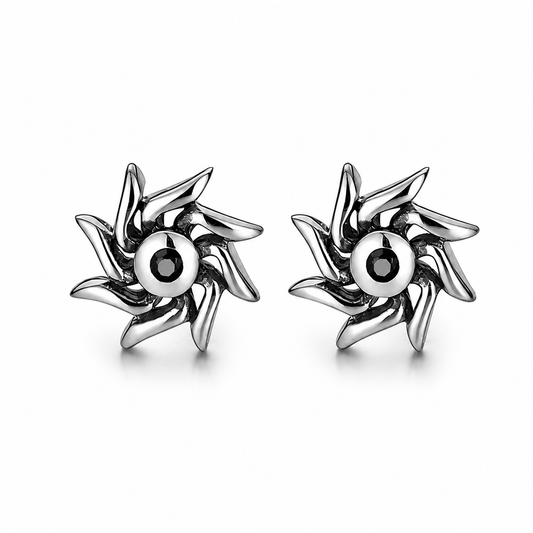Sterling Silver Sun Stud Earrings for Bikers - product-only front view