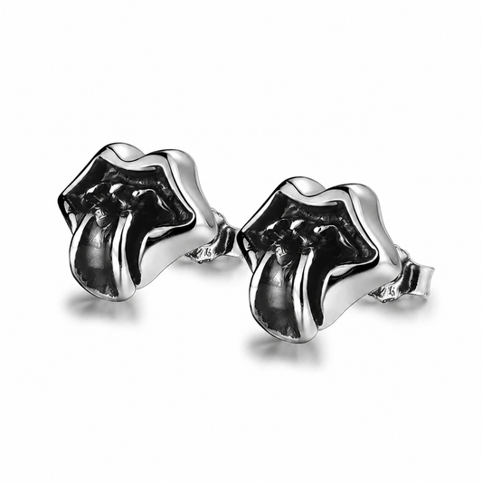 Sterling Silver Tongue Stud Earrings for Bikers - product-only front view